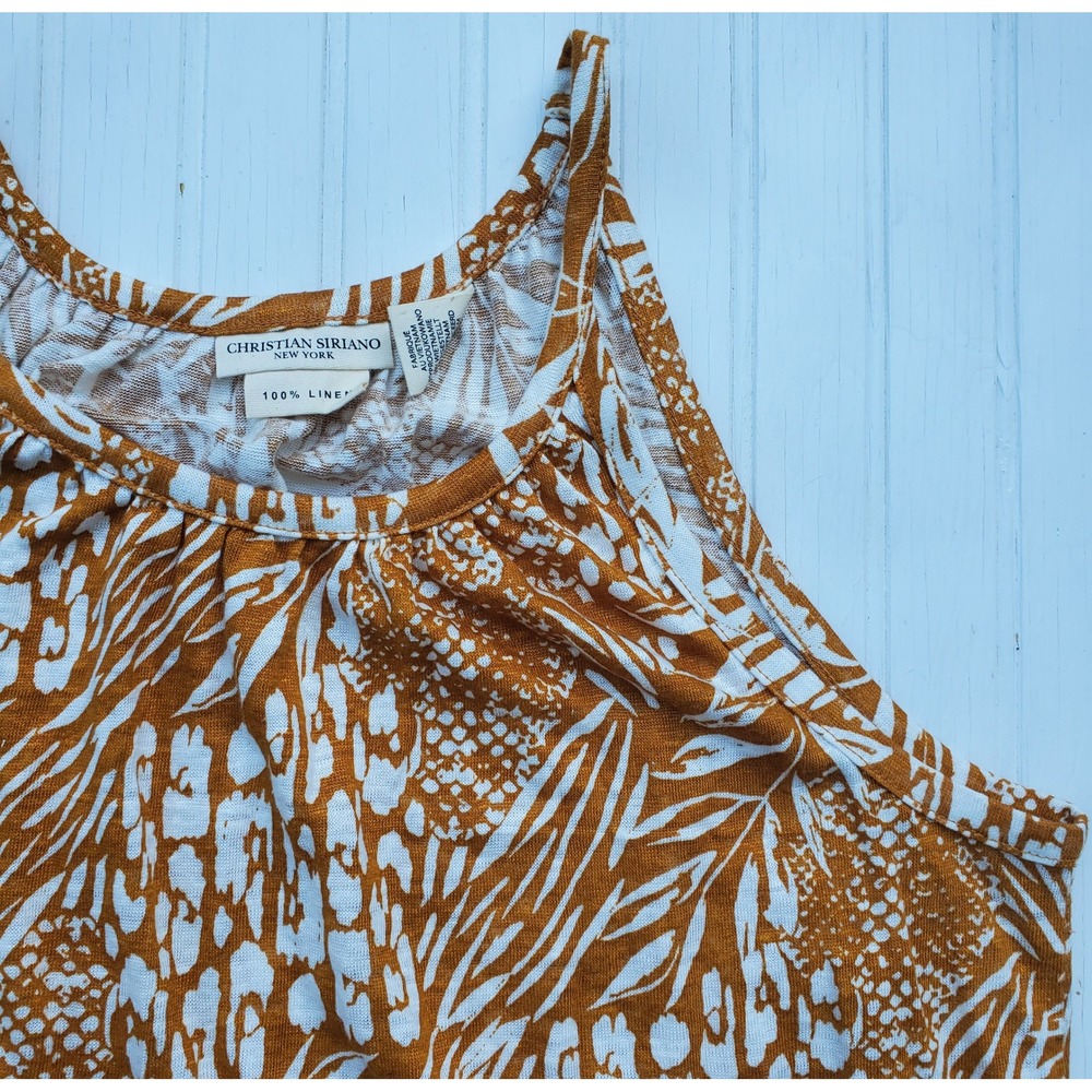 Christian Siriano New York Womens Linen Halter Top Ochre White Print Size Large